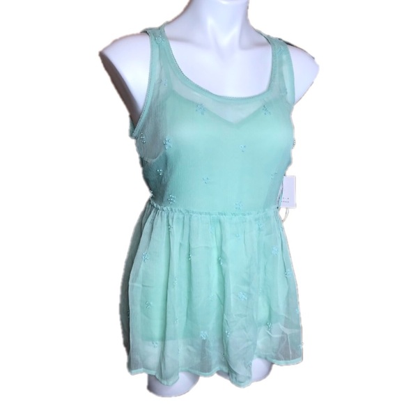 LC Lauren Conrad Tops - Lauren Conrad Mint Green Lace Sleeveless Blouse